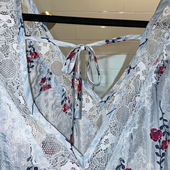 NWT 2pc SET🌹 SS20 Long Stem Roses Silk Tunic Blouse Matching Shorts -Cornflower - Picture 12 of 15